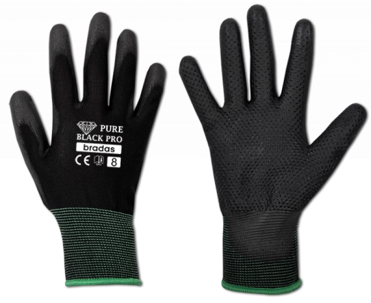Rękawice ochronne PURE BLACK PRO poliuretan, rozmiar 8