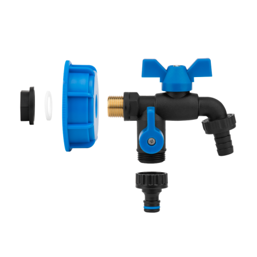 Zestaw IBC S60x6 + kran BLACK RAVEN GZ 2x3/4'' NYLON/BRASS na wąż 5/8"+ nypel