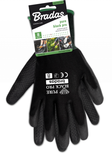 Rękawice ochronne PURE BLACK PRO poliuretan, rozmiar 8