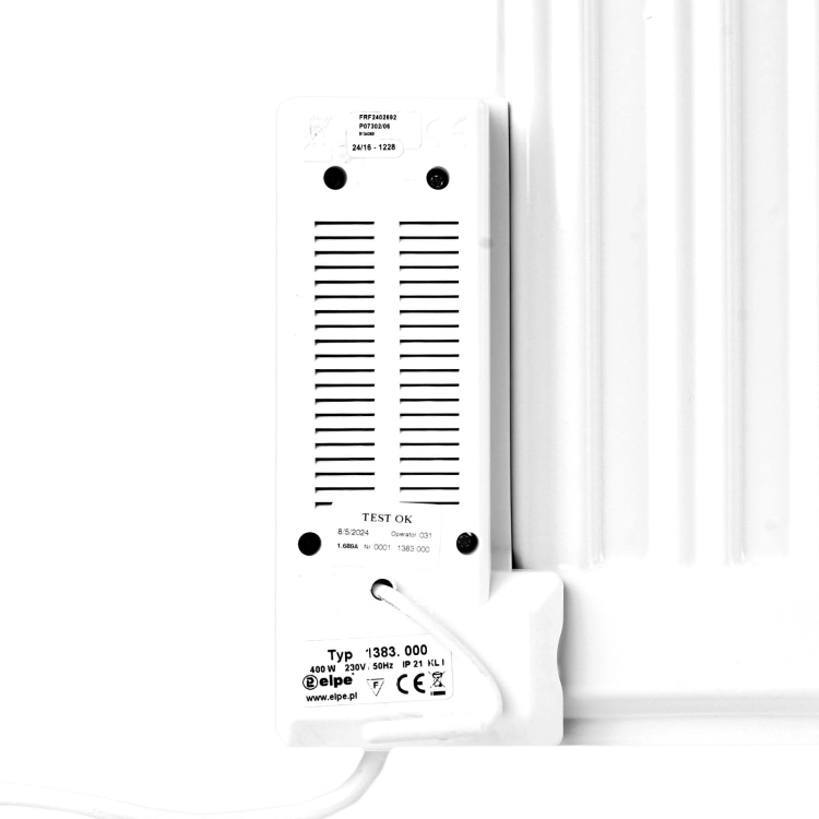Polski ogrzewacz elektryczny olejowy ELPE 400 Watt 30x90 cm z termostatem analogowym widok z tyłu