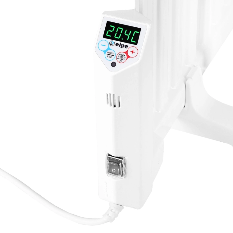 Polski grzejnik elektryczny olejowy ELPE 1500 Watt 66x78 cm widok na termostat
